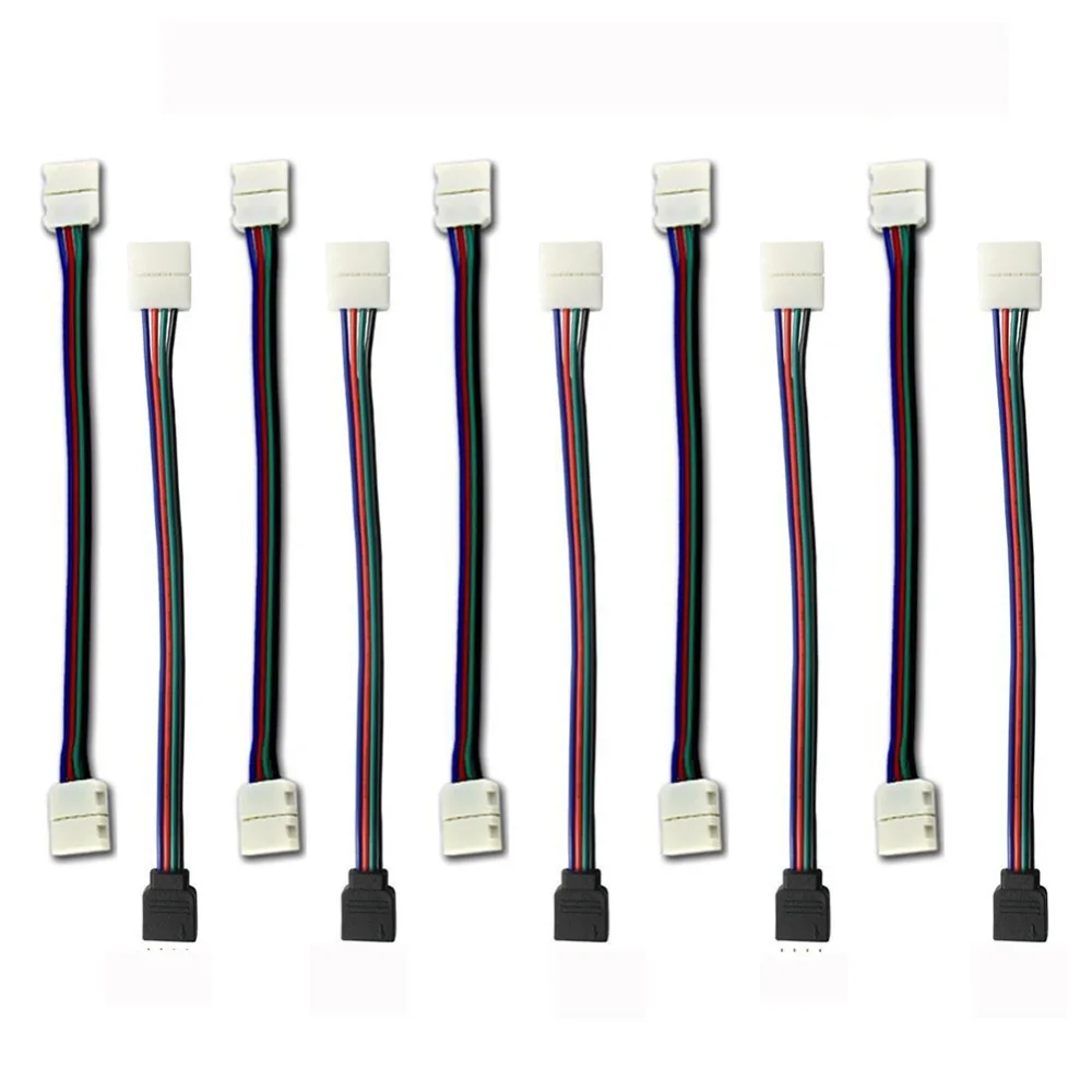 Светодиодные ленты RGB 20 шт. световые коннекторы 10 мм 4 Pin без паяльного кабеля