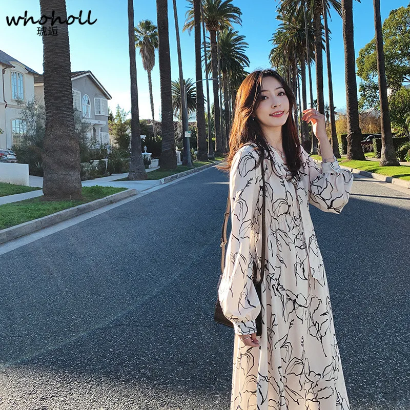 

WHOHOLL Brand 2019 New Arrival Women Dress Spring Summer Sexy Casual Floral Maxi Dress Fashion Elegent Vestidos LongSleeve Dress