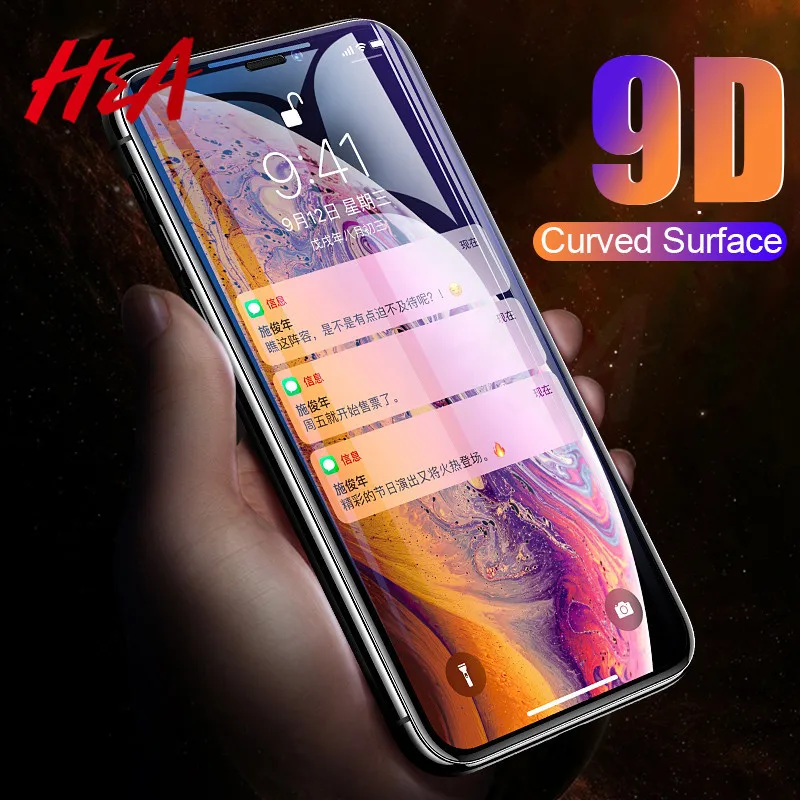 H& A 9D защитное стекло с изогнутыми краями для iPhone X, XR, XS, Max, полное покрытие, Защита экрана для iPhone 7, 6 s, 8 Plus, стеклянная пленка