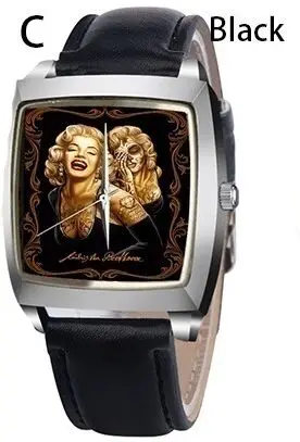 Новые женские часы Симпатичные Мэрилин Монро женские часы лучшие модные повседневные Простые кварцевые квадратные кожаные часы - Цвет: black