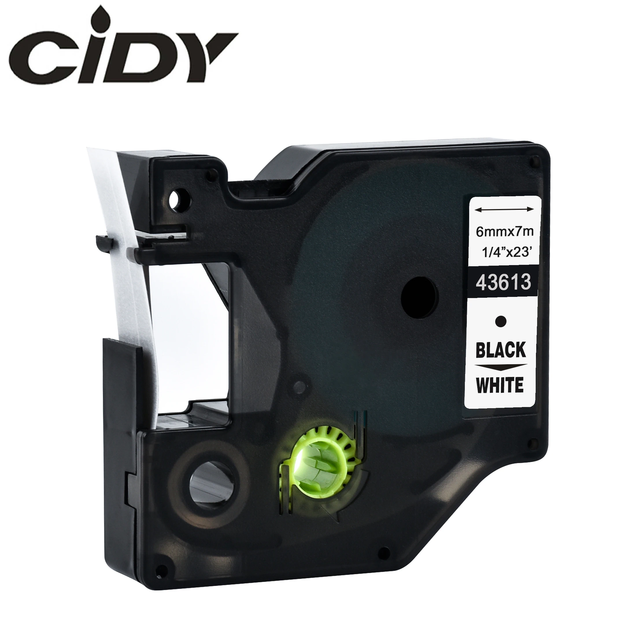CIDY 1pcs Compatible Dymo D1 6mm Label Tape 43613 43610 43618 Black on