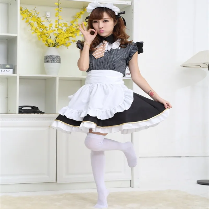 2017 New Arrival Anime Love Live Koizumi Hanayo Cosplay Halloween Costumes For Woman Gray And White Grid Maid Dress |