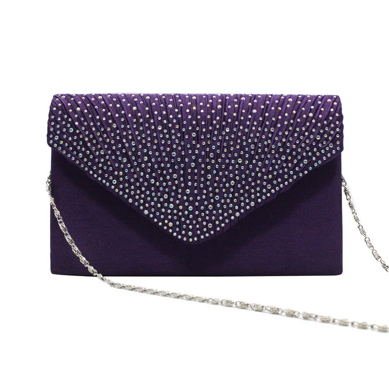 Monerffi Женская вечерняя атласная сумочка-клатч с бриллиантами для вечеринки, выпускного вечера, сумка-конверт, сумки на плечо - Цвет: Purple