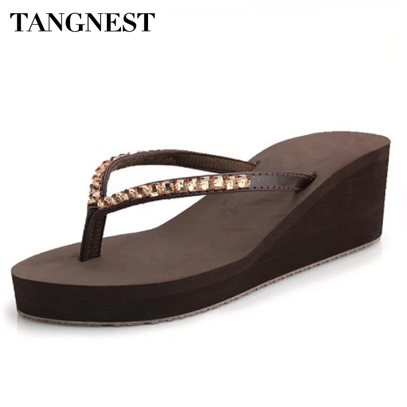 

Tangnest 2018 Beach Crystal Woman Sandals Concise Solid Summer Bling Woman Flip Flops Casual Woman Slippers XWZ3761
