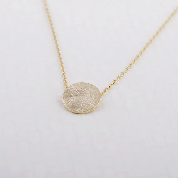 Brushed Round Circle Necklace in Gold.jpg