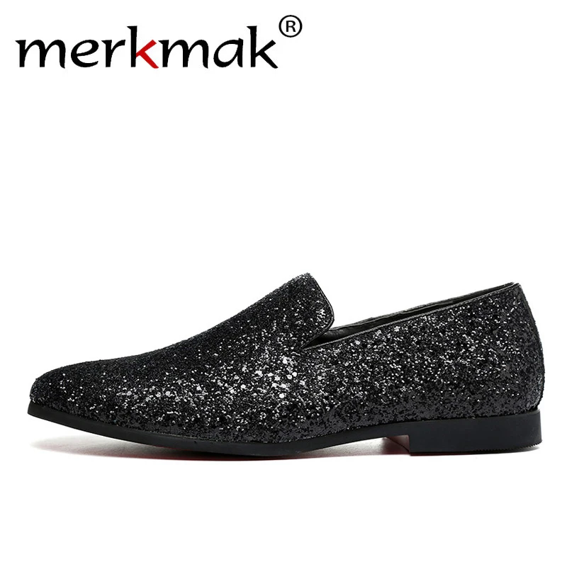 

Merkmak Brand Charming Men Paillette Loafers Italian Designer Bling Shining Sequins Mens Dress Shoes Handmade Business Loafers