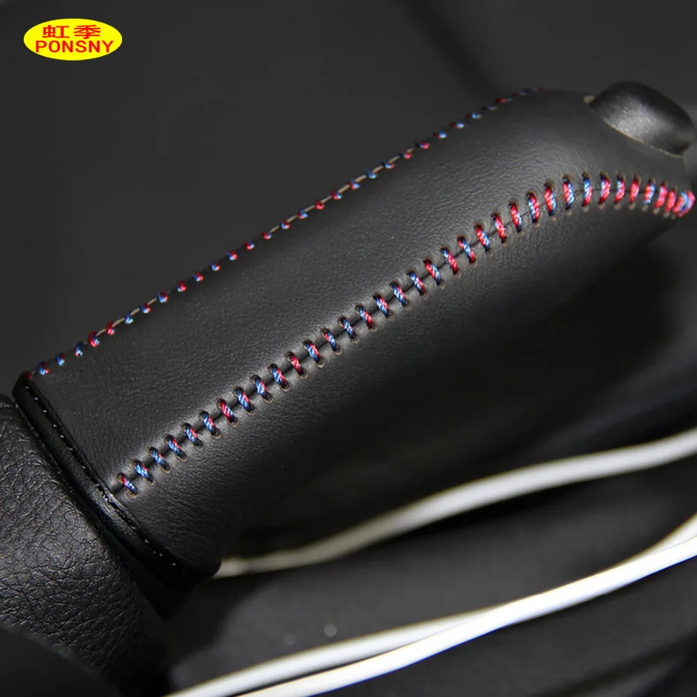 PONSNY Car Handbrake Covers Case for BMW 320i Genuine Leather Auto Handbrake Grips Black Cover