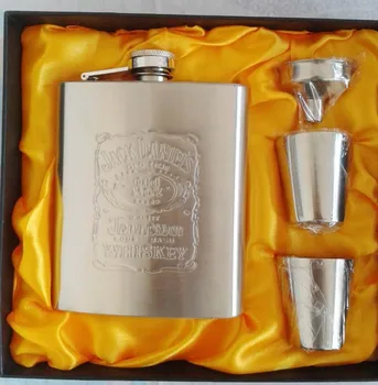

10pcs/lot Hot New 7oz Stainless Steel Pocket Flask Russian Hip Flask Male Small Portable Mini Shot Bottles with 2 cups+1 funnel