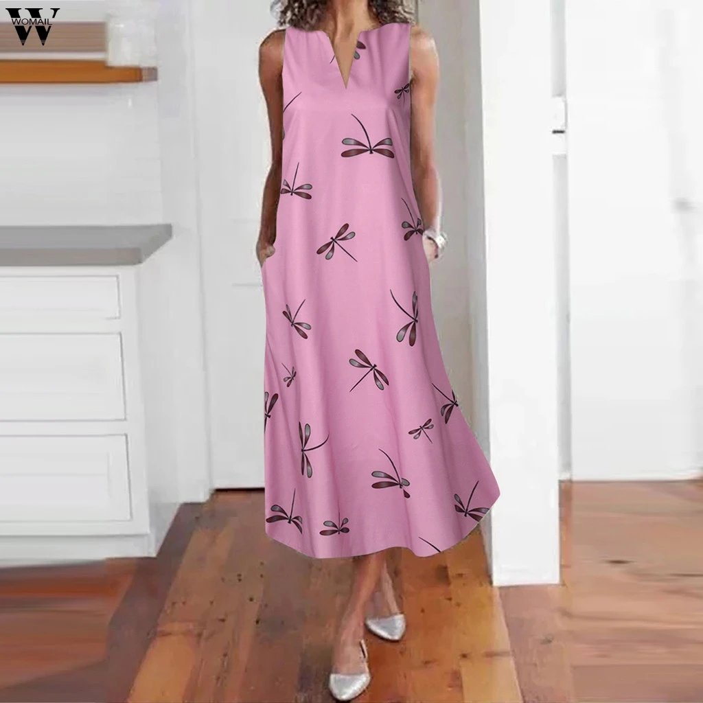 

Women Oversize Boho Sleeveless Floral Loose Kaftan Cocktail Party Long Dress Print Beach Dress Plus Size June24