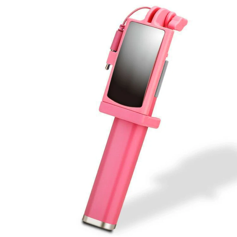 Мини портативный складной провод управления Нескользящая ручка селфи палка CL-02 для телефона кнопка для Xiaomi Redmi Note 7 6 Pro для huawei - Цвет: Pink