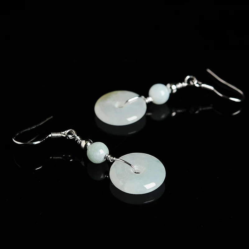 

2019 new 925 silver inlaid genuine A goods natural jade safety buckle earrings women with certificate