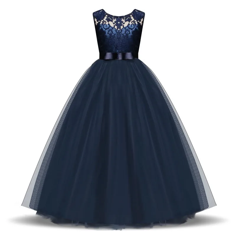 

Vestige Teenager Elegant Luxury Blue Lace Long Dresses for Girls with Bow for Teens 6 14 Years Wedding Party Prom Wear Vestido