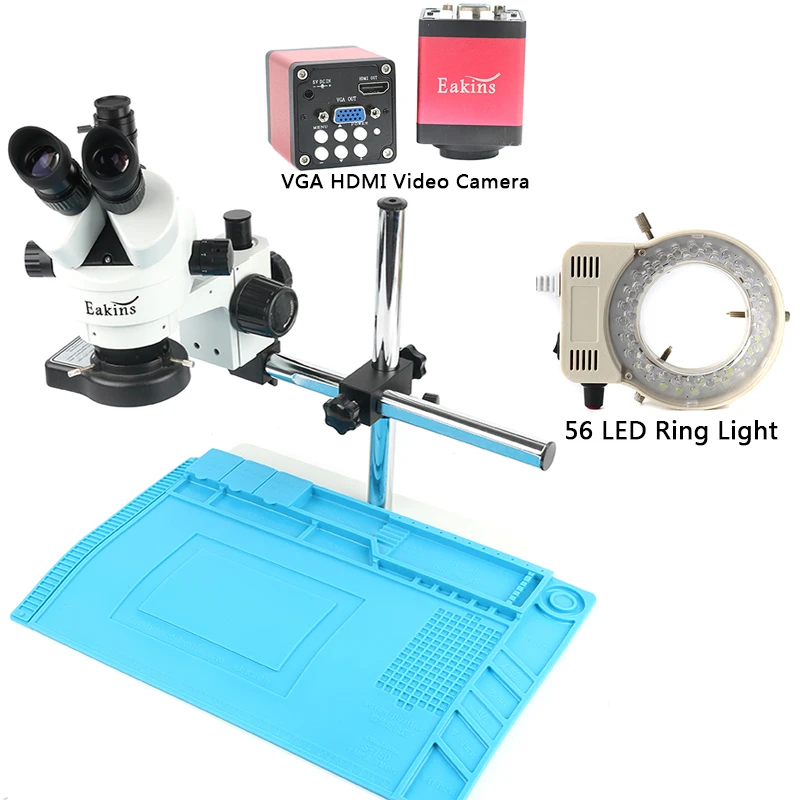 Промышленный 7X-45X Simul-focal Тринокулярный Стерео микроскоп VGA HDMI видеокамера 720P 13MP для телефона PCB пайки ремонт лаборатории