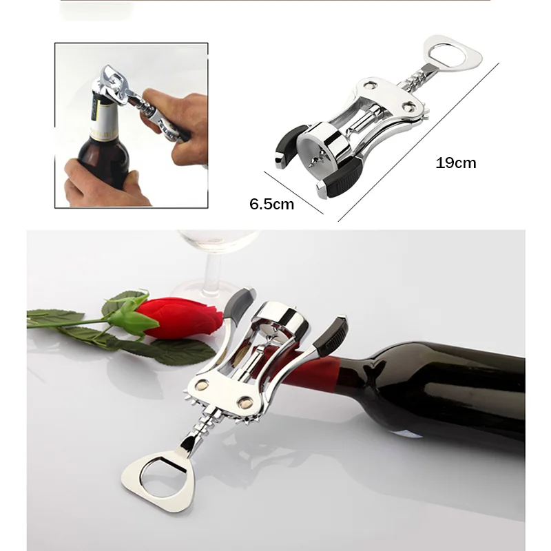 1pcs Red Wine Wine Bottle Opener Stainless Steel Cork Drill Household Originality Open Wine Beer Bottle Opener