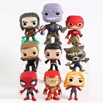 

Marvel DC Aquaman Thanos Flash Thor Ant Man Rocket Raccoon Spiderman Iron Man Captain Marvel PVC Action Figures Toys 9pcs/set