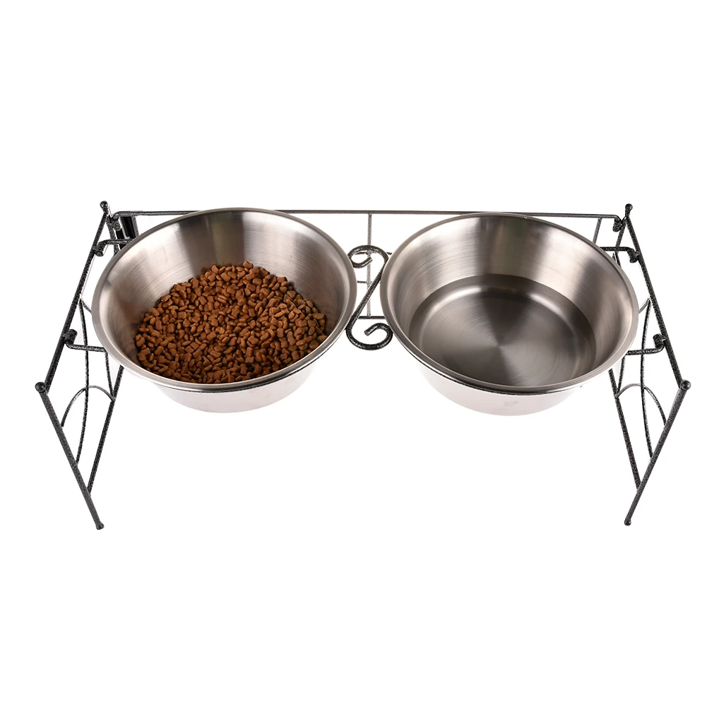 

New Convenient Foldable Stainless Steel Double Bowls Multifunction Large Dogs Pet Bowl Large and Medium-sized Dog Feed Product