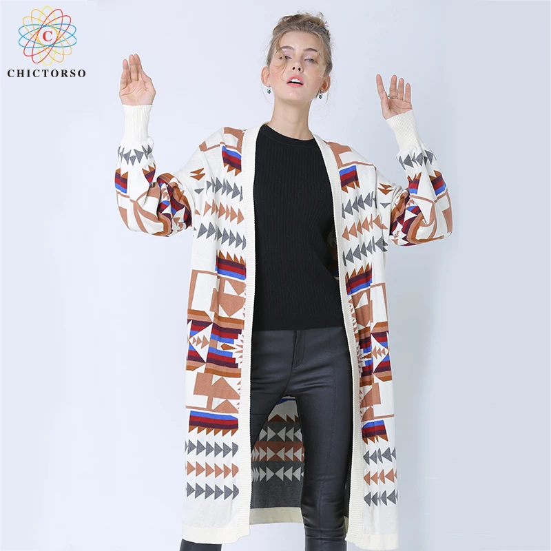 

Chictorso Loose Fit Tribal Aztec Digital Print Women Cardigan Batwing Sleeve Slouchy Casual Girls Open Stitch Long Sweaters New