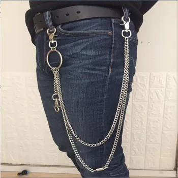 

79cm Rock punk men metal wind bamboo pants chain wallet chain Hipster Pant Jean Keychain Silver Ring Clip Keyring keychains