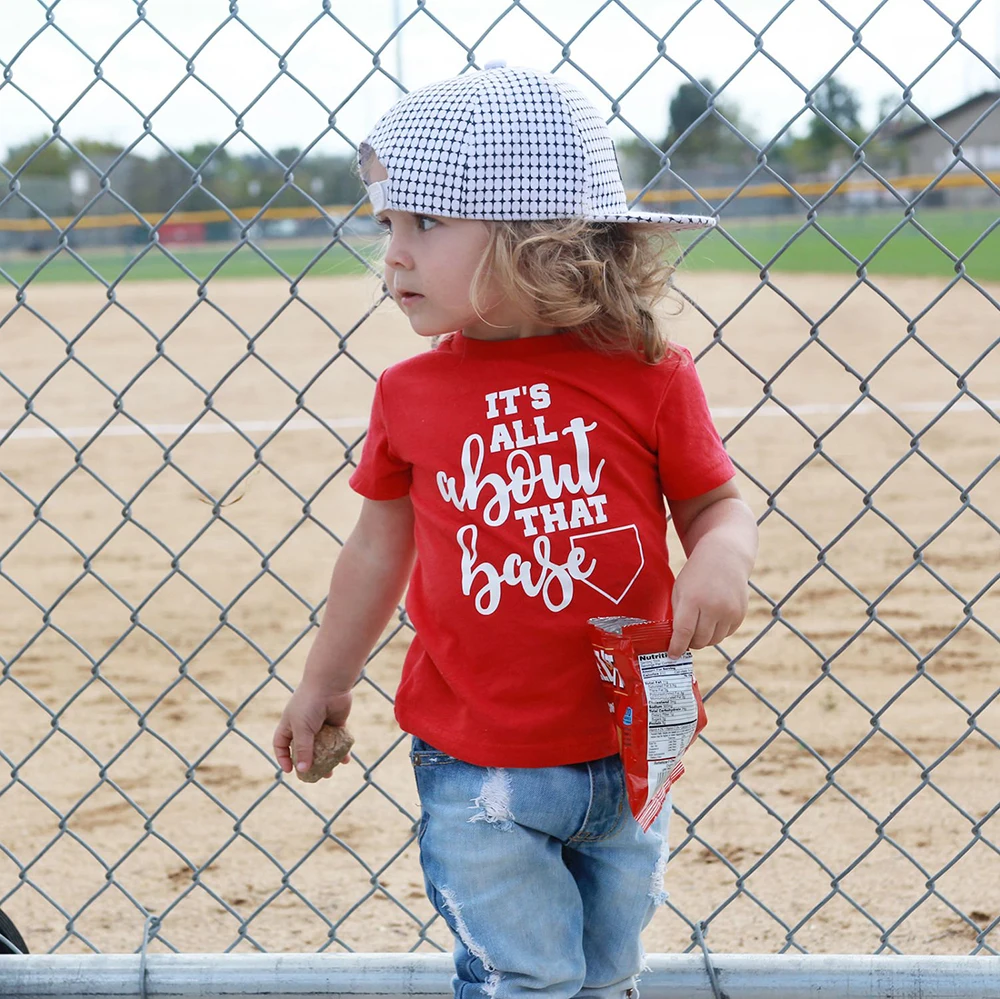 

Cheerleading It's All about That Base Baseball Shirt Summer Short Sleeve Funny Slogan Tee Kids Boy Girl Graphic T-Shirt Clothes