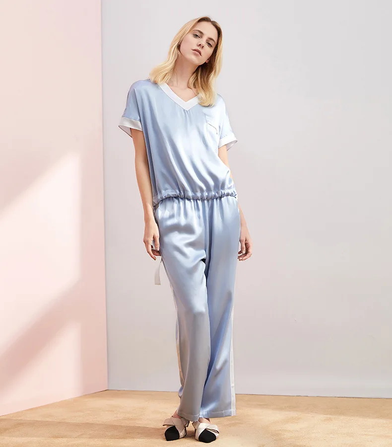 PIXY мягкая пижама 100% шелк пижамный комплект Loungewear для женщин домашняя одежда атласные пижамы фиолетовый Pijama Mujer голубой сна