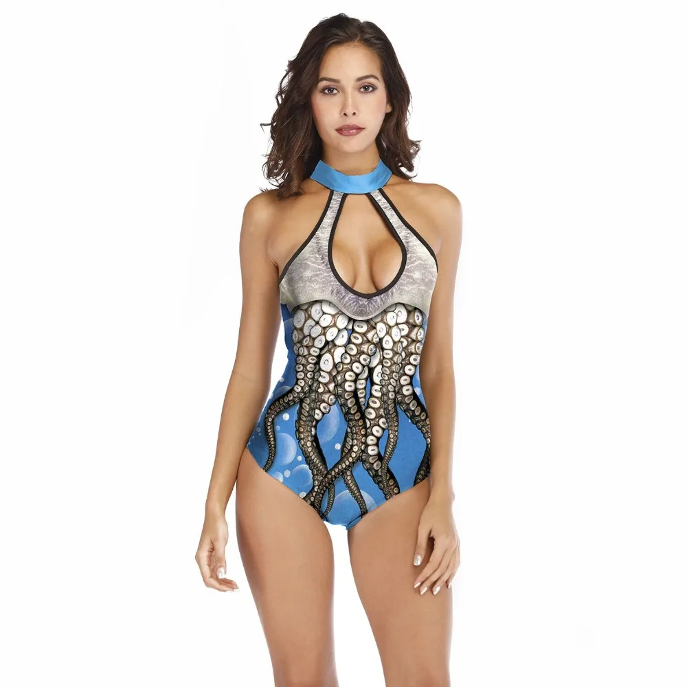 

SWEOLSO Summer Sexy backless band chest pad Sleeveless jumpsuits Triangular Octopus printing 3D Printed Conjoined Mermaid shape