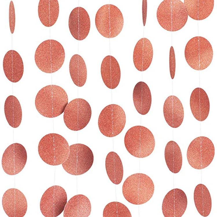 

4M Rose Gold Party Supplies Circle Paper Garland Glitter Gold Silver Dots Bunting Banner Hanging Decoration Birthday Wedding