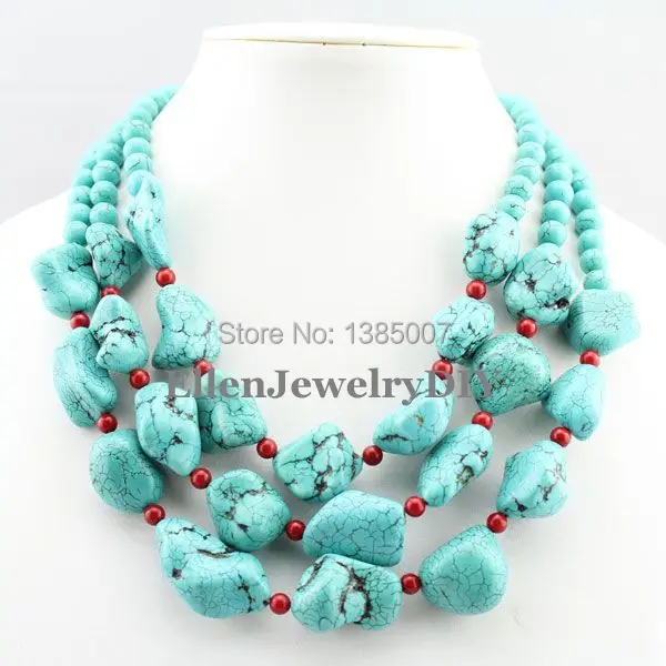 Beautiful African 3 Rows Turquoise Jewelry Necklace,Turquoise Necklace,Holiday Party Necklace,Wedding Gift,Bridesmaid Necklace