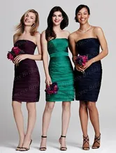 Free Shipping Indian Style Sheath Strapless Knee Length Pleated Bridesmaid Short Dress BD047