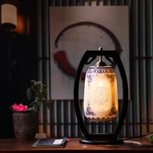 Художественная китайская фарфоровая Керамическая Настольная лампа для спальни, гостиной, свадьбы, настольная лампа Jingdezhen, резная Настольная лампа с деревянным основанием