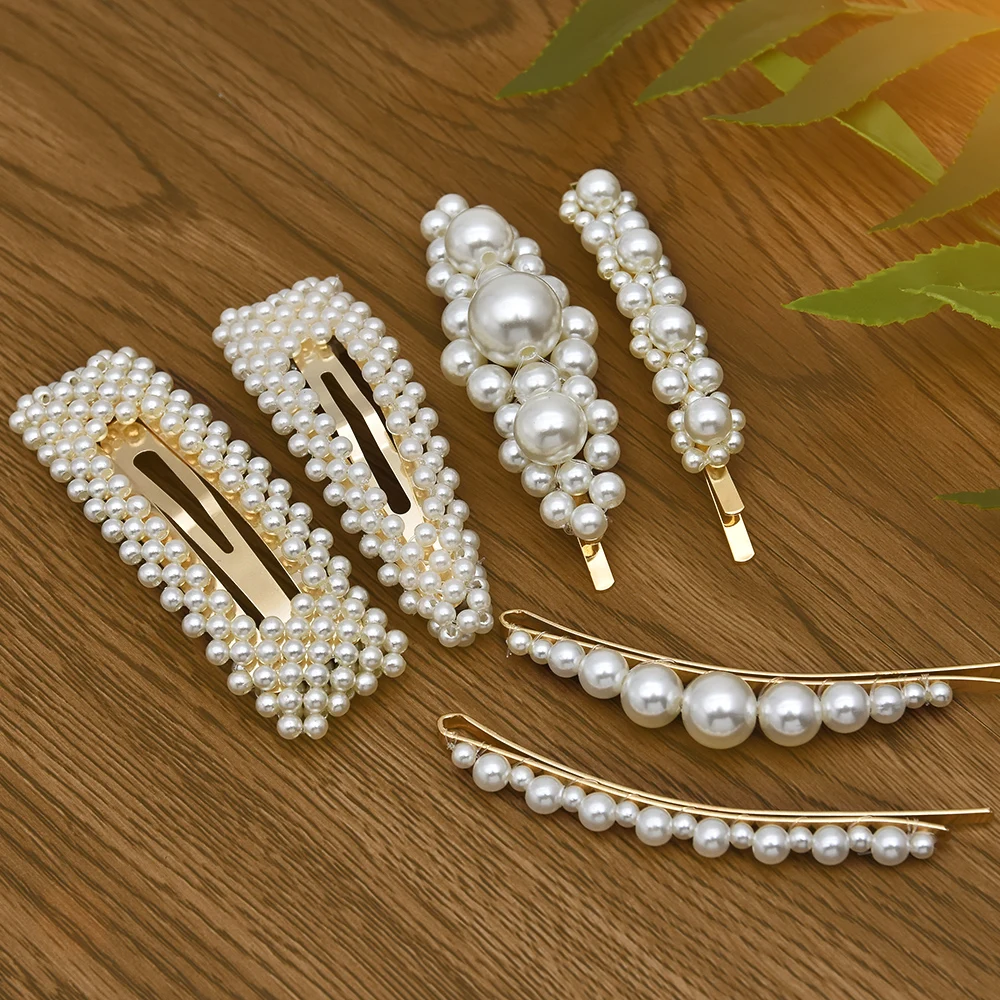 

Korean 6 stlyes Acrylic Imitation Pearl Women Barrettes Elegant for female girl Hair Clip Hairgrips Hair Accessories New 2019