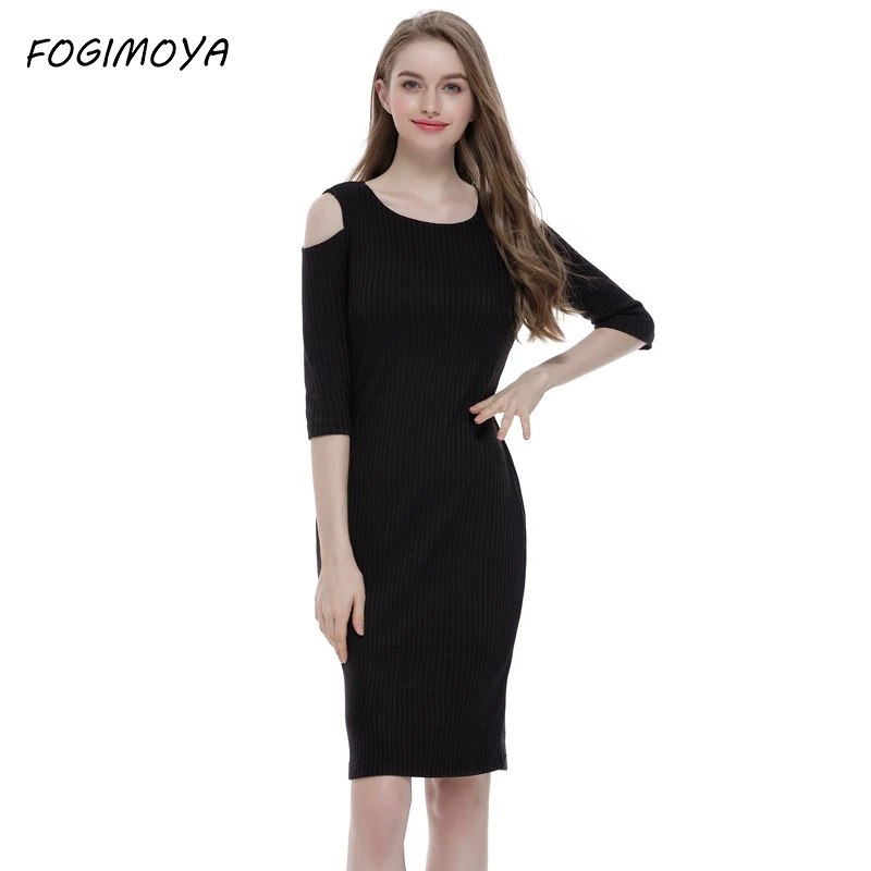 Fogimoya Маленькое черное платье Женские лапшовые Платья С открытыми плечами Осенее