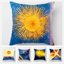 Retro Moon Star and Sun Polyester Cushion Cover Colorful Home Decor for Living Room Sofa Bedroom Decorative Pillow Covers 45*45