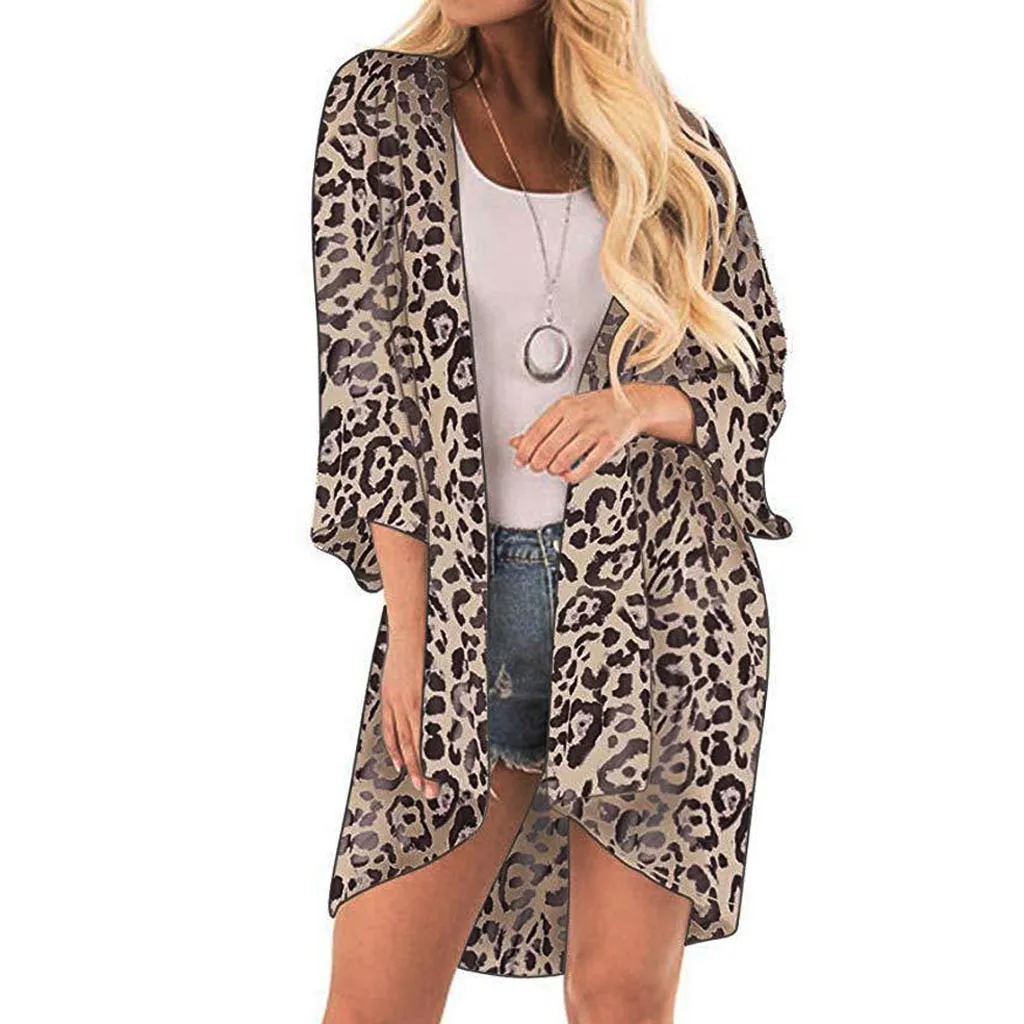 

Women Leopard Print Cover Casual Blouse Tops Kimono Bikini Cardigan Capes Cover рубашка женская #20