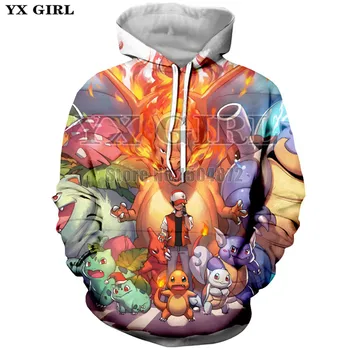 

YX Girl 2018 Spring Autumn Female Fashion Clothes Womens Cartoon Pikachu Costume Hoodie Women 3d Pokemon Hoodies Sweatshirt