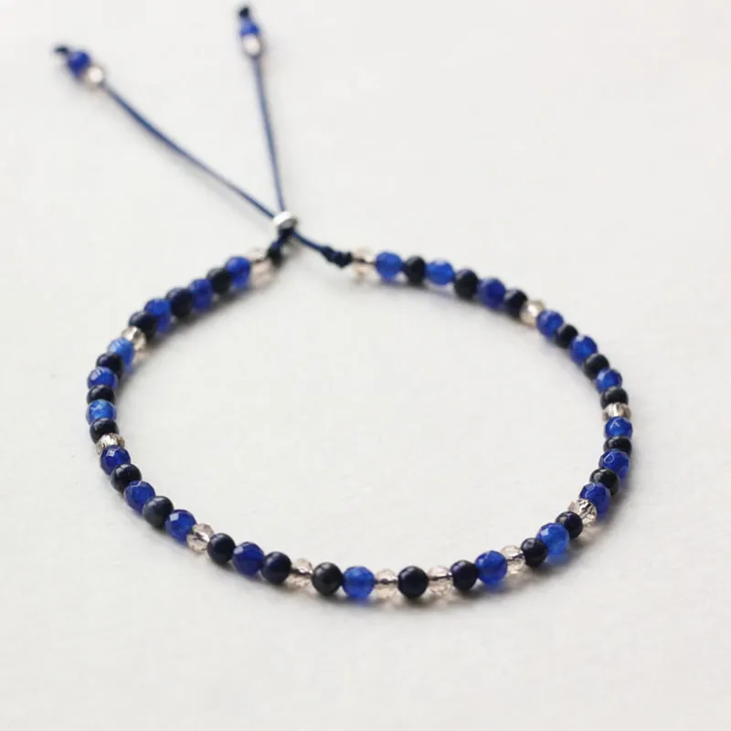 

3mm Faceted Crystal Natural Stone Beads Bracelet For Women 925 Sterling Silver Clasp Beaded Adjustable Bracelet Handmade Jewelry