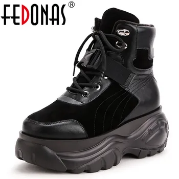 

FEDONAS Fashion Patchwork Microfiber Leather Women Ankle Boots Casual Women Sneakers Platforms High Heels Sports Shoes Woman