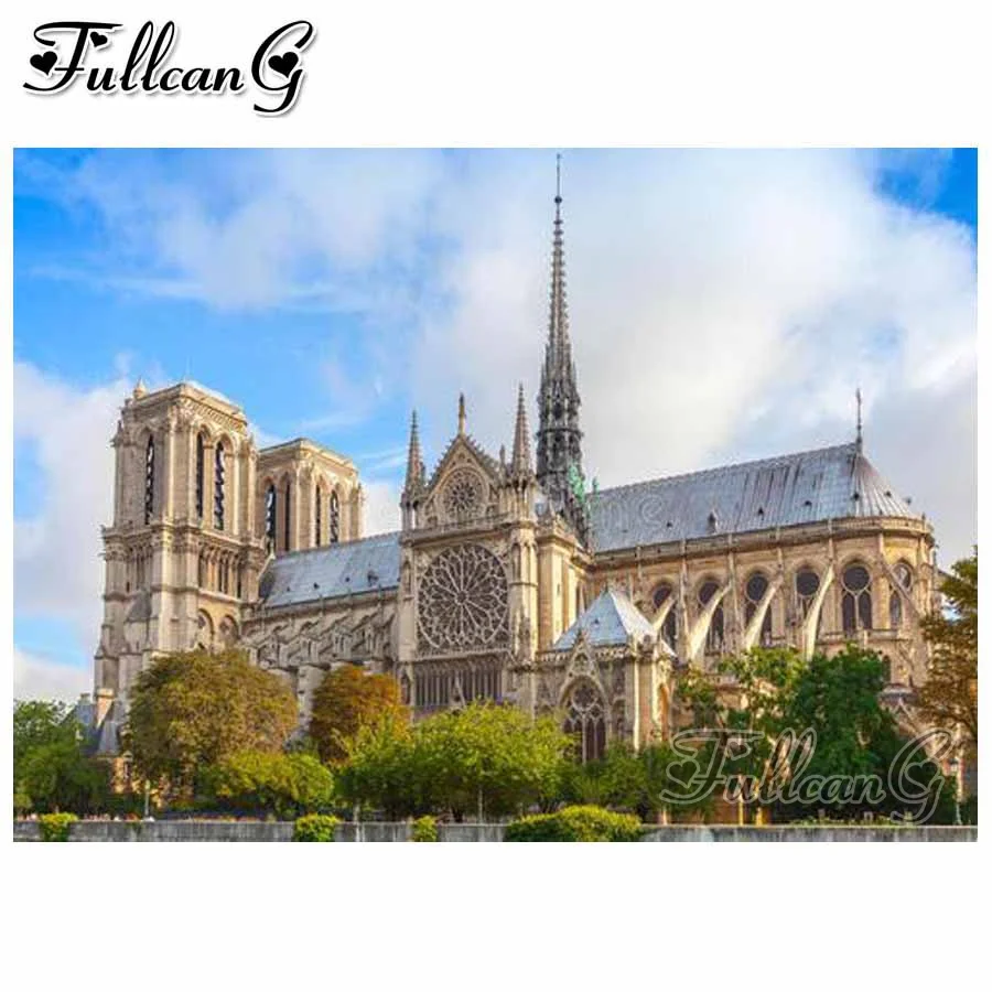 

FULLCANG diy 5d diamond mosaic paris france notre dame diamond painting full drill square/round embroidery sale castle FC1323