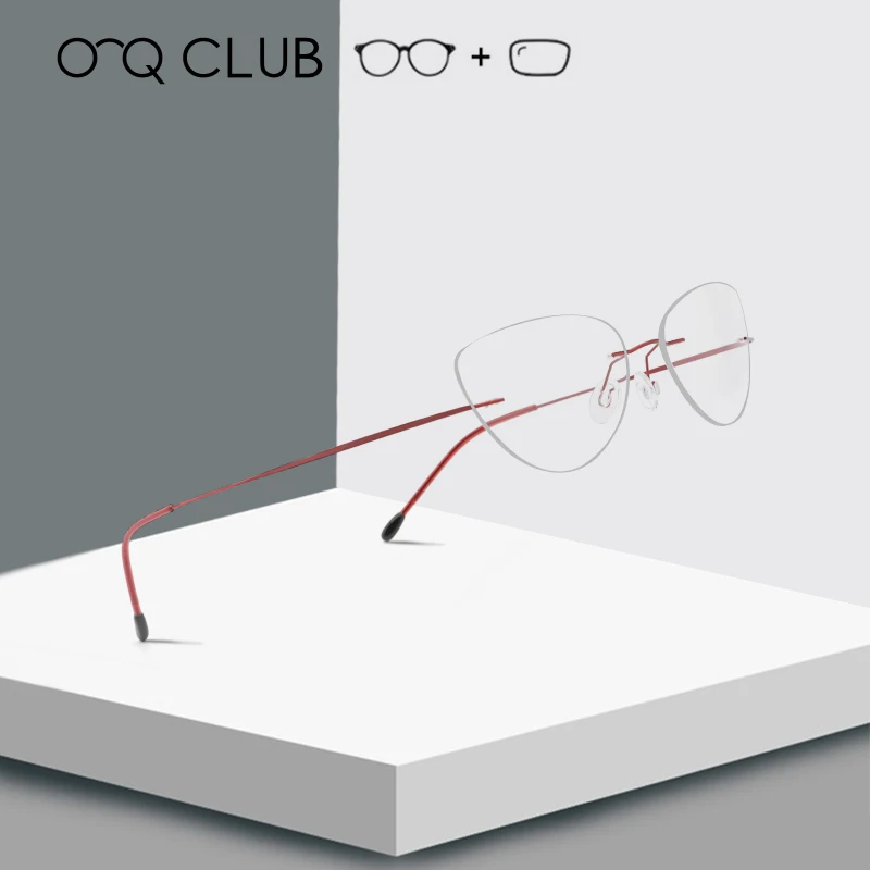 

Rimless Titanium Alloy Prescription Glasses Ultralight Cateye Eyeglasses Women Myopia Optical Frame Ladies Screwless Eyewear
