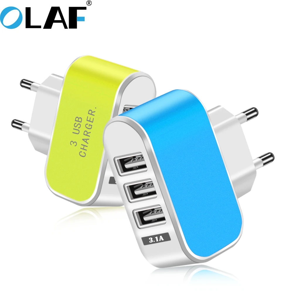 

OLAF EU Plug Candy Wall Charge Adapter European Euro Fast Charging Charger Adapters 3.1A 3 USB Home Wall AC Charger Universal