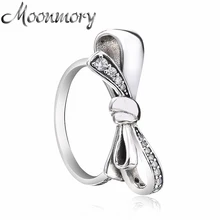 Moonmory 925 серебро блестящее кольцо бантик подарок на день матери кубический цирконий блестящее кольцо-бантик новое поступление