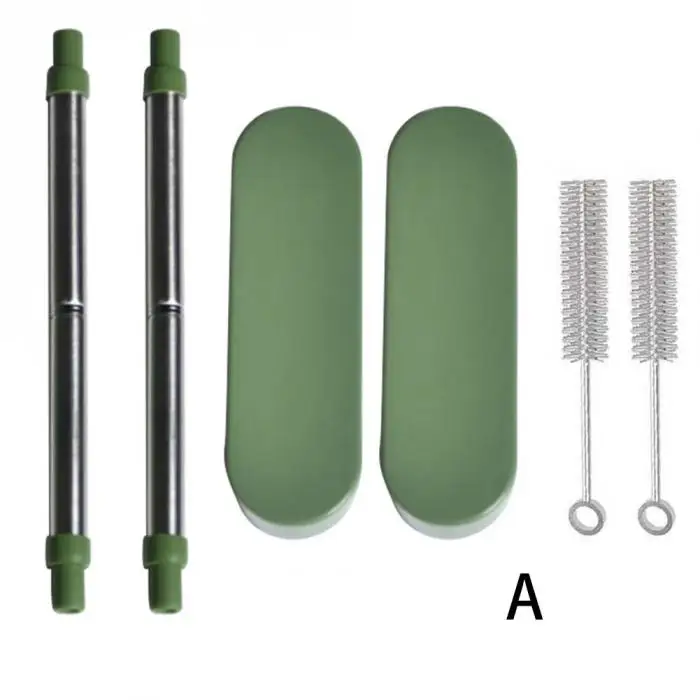 1/2 наборов многоразовый силикон наконечники маленький и удобный нержавеющая сталь телескопические соломинки с чистящей щеткой портативное хранение b