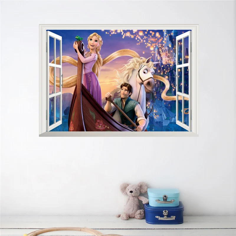 Cartoon Anna Princess & Hans Prince 3d Window Frozen Wall Stickers Home Decoration Anime Mural Art Kids Room Decals Movie Poster