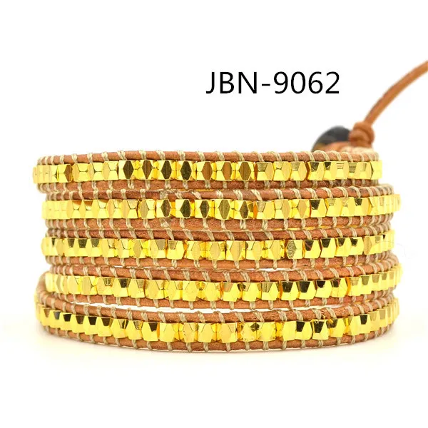 Aliexpress bracelet selling beads bracelet 4mm gold nuggets true Leather Bracelet men's jewelry JBN-9062 Aliexpress
