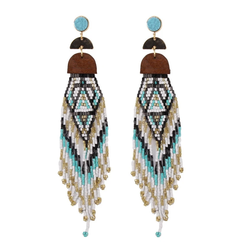 

Bohemian Handmade Beaded Long Tassel Earrings For Women Multicolor Beads Statement Dangle Earrings Ethnic Jewelry