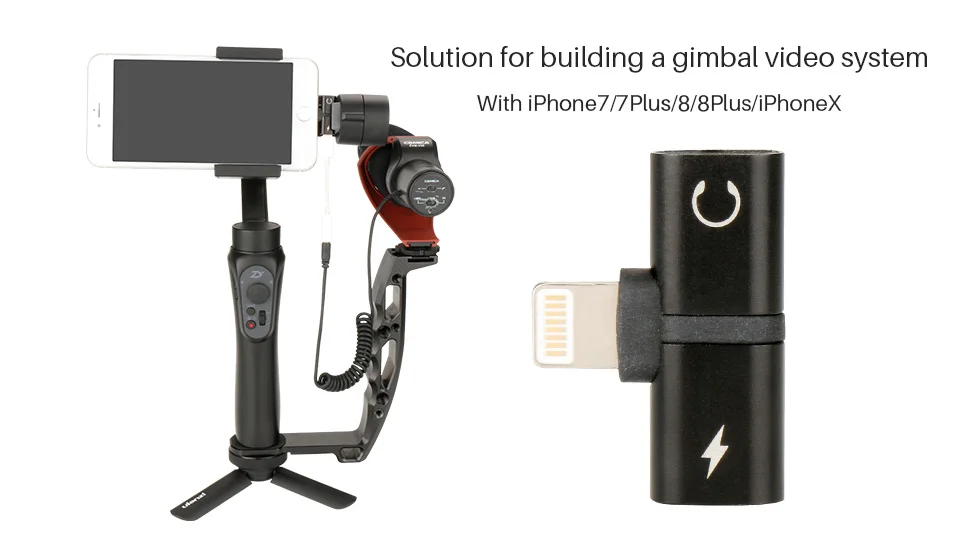 2 в 1 аудио адаптер для Zhiyun Smooth 4 Gimbal iPhone 7 8 X зарядный адаптер для lightning Jack для наушников DJI osmo mobile 2