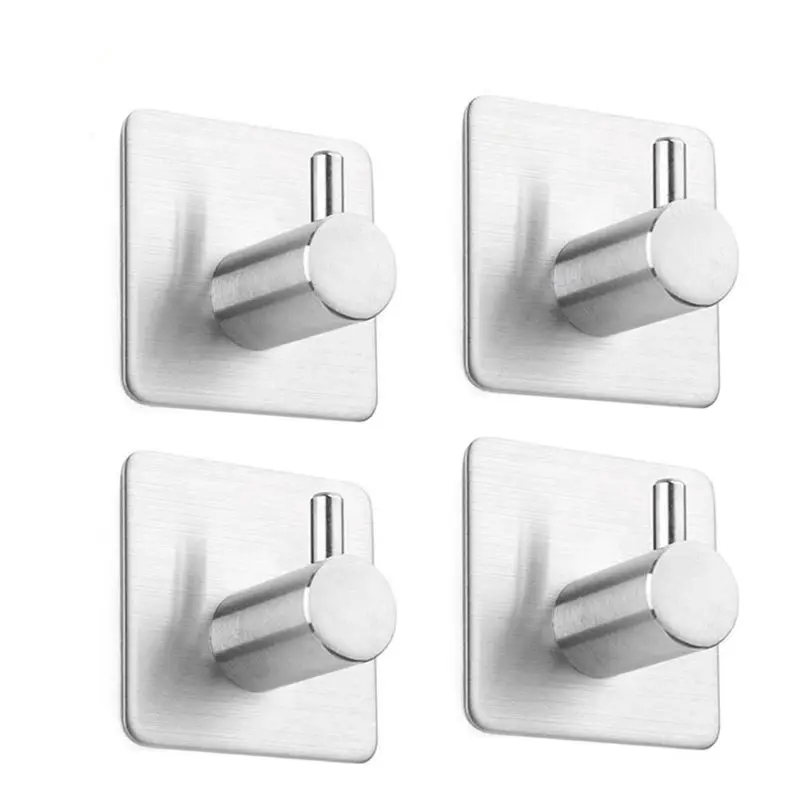 

Promotion! 4 Pcs Self Adhesive Hooks, Max 8kg Towel Rail, Hat Towel Robe Coat Stick-up Stainless Steel Hanger for Kitchen Bath