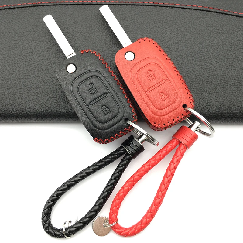 

100% Genuine Leather Flip Keys Case for Renault Modus Clio Megane Kangoo for Lada 2 Buttons Auto Folding Remote Key Cover shell