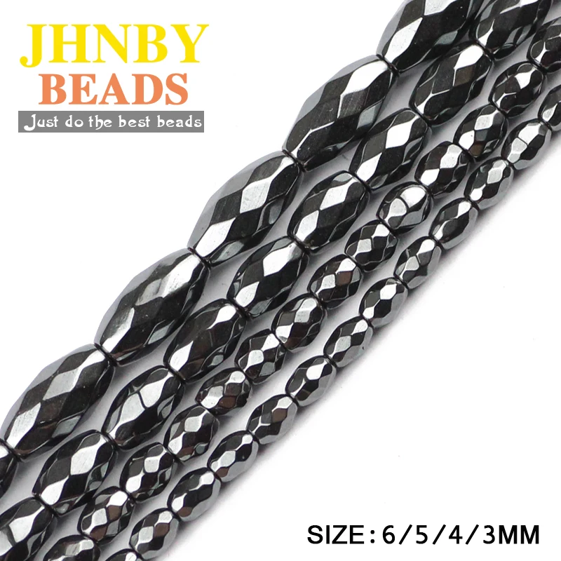 JHNBY граненые в форме риса черные гематитовые бусины 3/4/5/6 мм Натуральный камень магнетит овальной формы свободный шарик для плетения браслетов своими руками
