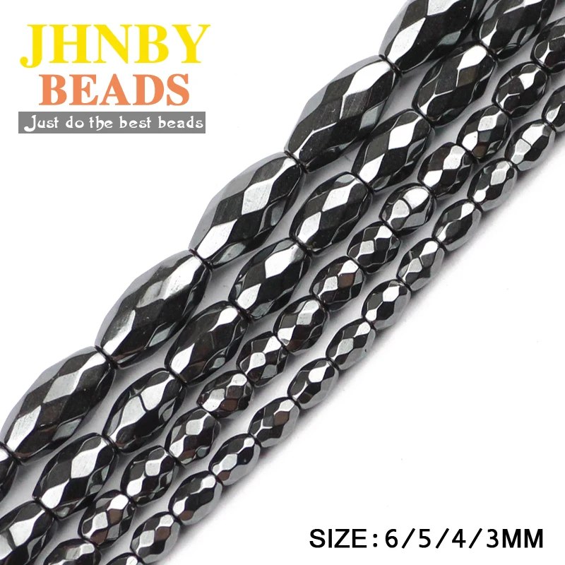

JHNBY Faceted Rice grains Black Hematite beads 3/4/5/6MM Natural Stone magnetite oval Loose bead For Jewelry bracelet Making DIY