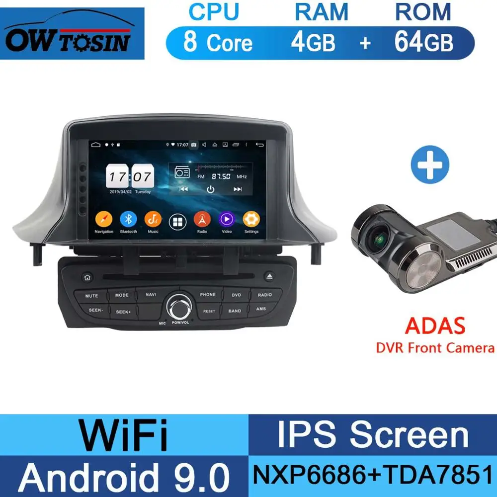 " ips 8 Core 4G ram+ 64G rom Android 9,0 автомобильный dvd-радио GPS для Renault Megane III Fluence 2009- DSP CarPlay Parrot BT стерео - Цвет: 64G Adas Camera